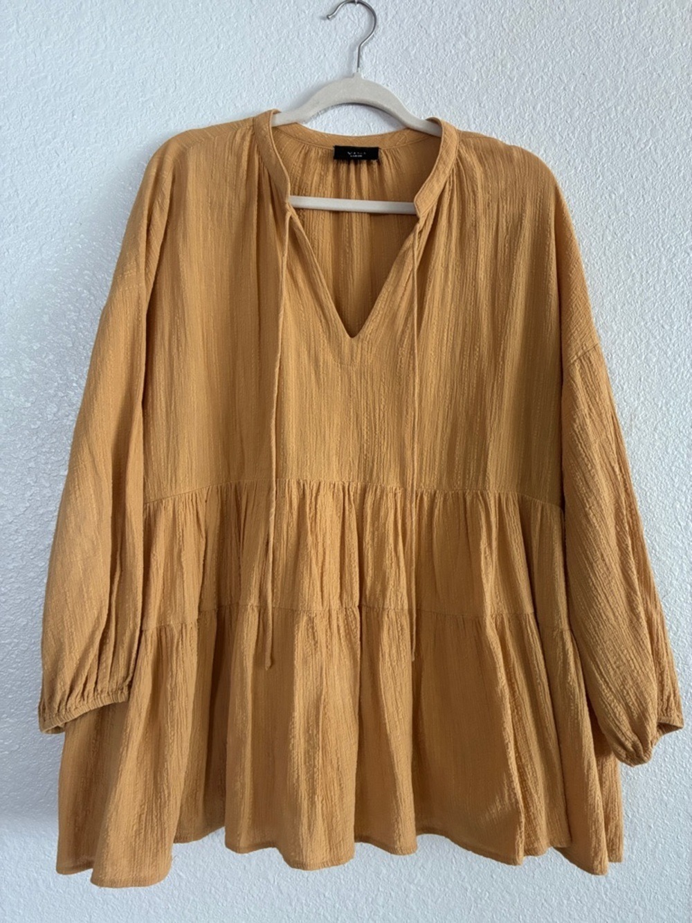 Vici Mustard Tiered V-Neck Peasant Top Size L